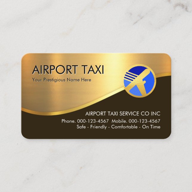 Carte De Visite Stylish Gold Wave Airplane Airport Taxi (Devant)