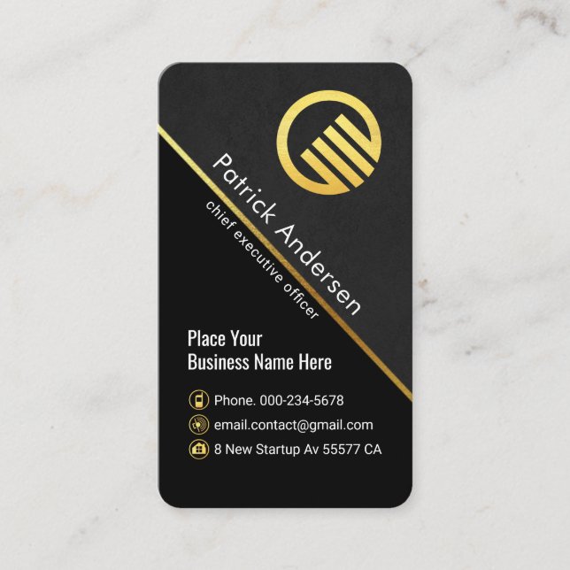 Carte De Visite Stylish Grey Grunge Gold Line CEO Boss (Devant)