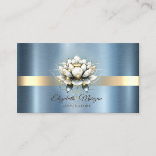 Carte De Visite Stylish Lotus Stripe Sparkle Blue Metallic