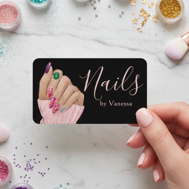 Carte De Visite Stylish Manicurist Artist Nail Technician Pink (Créateur téléchargé)