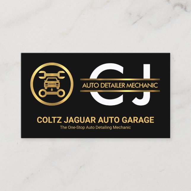 Carte De Visite Stylish Monogram Gold Placard Auto Garage (Devant)