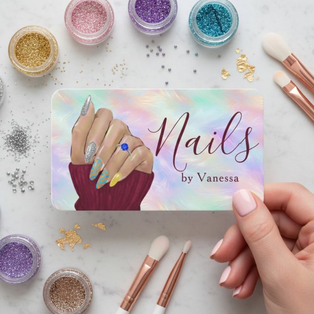 Carte De Visite Stylish Nail Art Iridescent Opal Manicurist Artist (Créateur téléchargé)