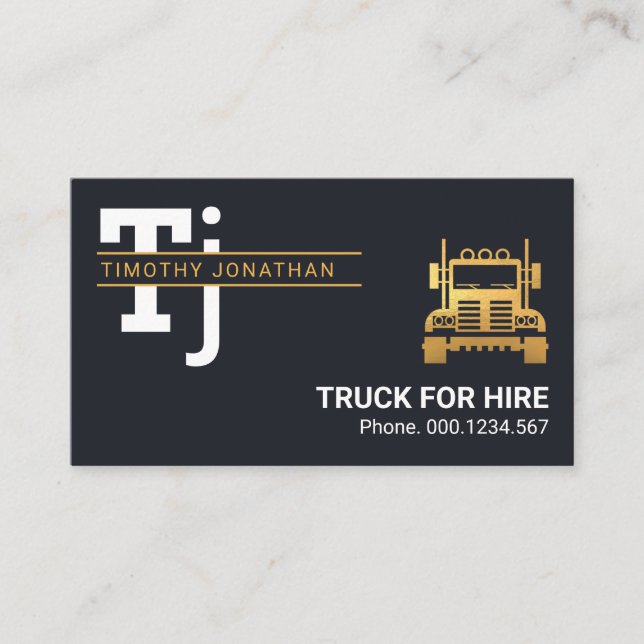 Carte De Visite Stylish Simple Monogram Gold Lines Trucking (Devant)