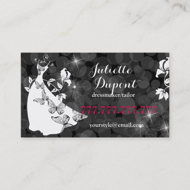 Carte De Visite Stylish sur mesure Dressmaker salon tailleur noir (Devant)