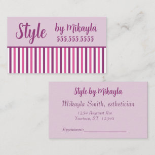 Carte De Visite Styliste Beautician Cheveux Rayures Roses et Viole