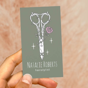 Carte De Visite Styliste Cheveux Jote Ciseau Dessin Sage Green Sal
