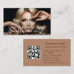 Carte De Visite styliste cheveux photo client élégant script QR Co
