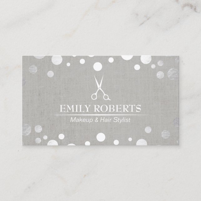 Carte De Visite Styliste de cheveux Dots d'argent moderne élégant  (Devant)