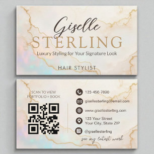 Carte De Visite Styliste de cheveux Elégant Pearl Opal Gold Script