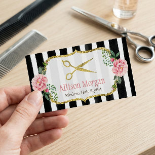 Carte De Visite Styliste de cheveux moderne Girly or rose floral r