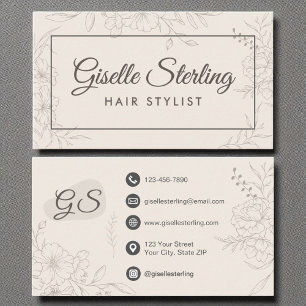 Carte De Visite Styliste de cheveux Neutre ivoire Floral Élégant S