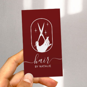 Carte De Visite Styliste de cheveux Scissor & Hand Logo Plain Red
