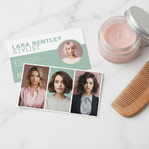 Carte De Visite Styliste de photo triple pour les médias sociaux,