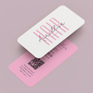 Carte De Visite Styliste minimaliste des cheveux Script rose blanc
