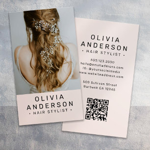 Carte De Visite Stylliste de cheveux rose vif Photo Code QR