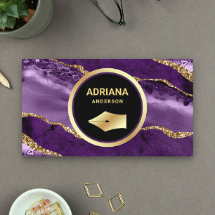 Carte De Visite Stylo à plume en or Avocat Juriste Agate Violet Ni