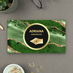 Carte De Visite Stylo à plume en or Avocat Procureur Agate Vert Ém