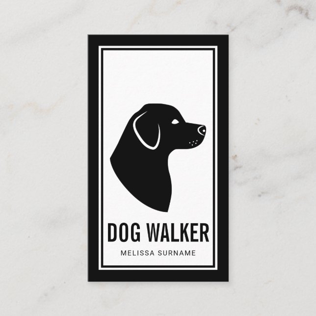 Carte De Visite Stylo Black & White Chien Silhouette Chien Walker (Devant)