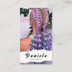 Carte De Visite Stylo Cheveux Belle Ciseau Minimaliste Rose Bleu