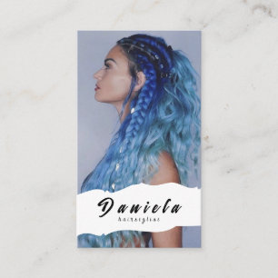 Carte De Visite Stylo Cheveux Belle Ciseau Minimaliste Rose Bleu