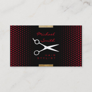 Carte De Visite Stylo Cheveux Moderne Carmine Red Polka Dot