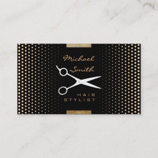 Carte De Visite Stylo Cheveux Moderne Champagne Profond Polka Poin
