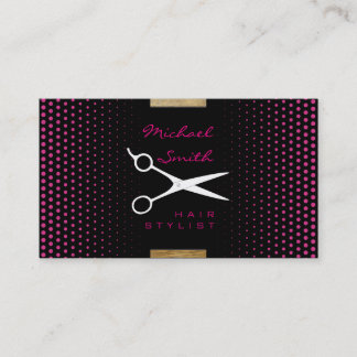 Carte De Visite Stylo Cheveux Moderne Deep Cerise Polka Dot