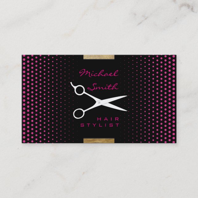 Carte De Visite Stylo Cheveux Moderne Deep Cerise Polka Dot (Devant)