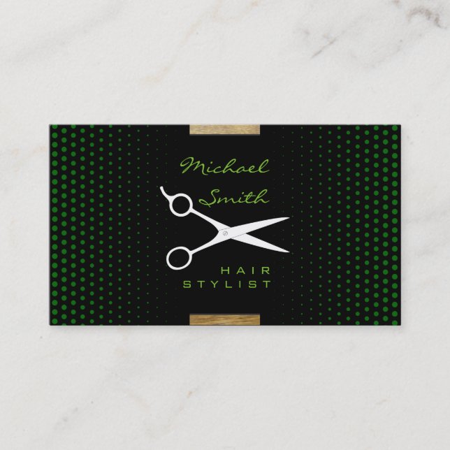 Carte De Visite Stylo Cheveux Moderne Deep Green Polka Dot (Devant)