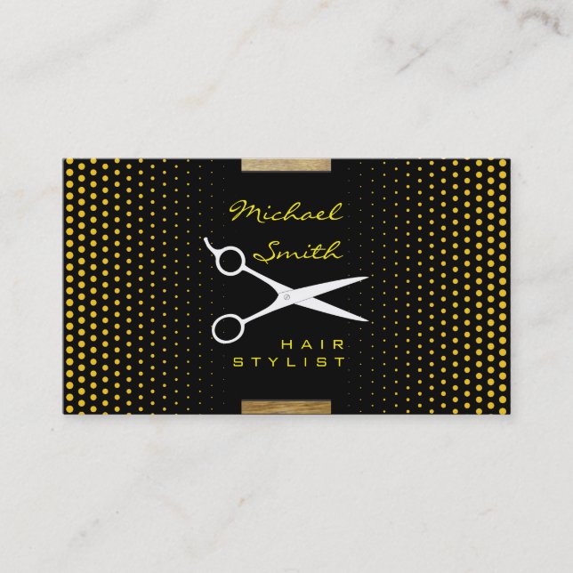 Carte De Visite Stylo Cheveux Moderne Deep Lemon Polka Dot (Devant)