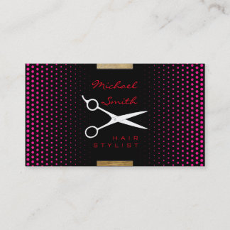 Carte De Visite Stylo Cheveux Moderne Pink Polka Point