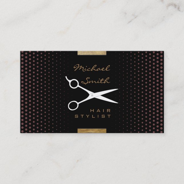 Carte De Visite Stylo Cheveux Moderne Profond Café Polka Dot (Devant)