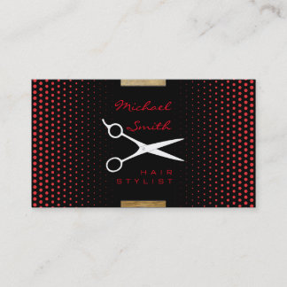 Carte De Visite Stylo Cheveux Moderne Profond Carmine Polka Dot