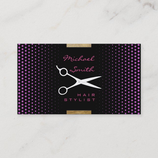 Carte De Visite Stylo Cheveux Moderne Profond Fuchsia Polka Dot (Devant)