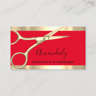 Carte De Visite Stylo coiffeur Golden Scissers Rouge