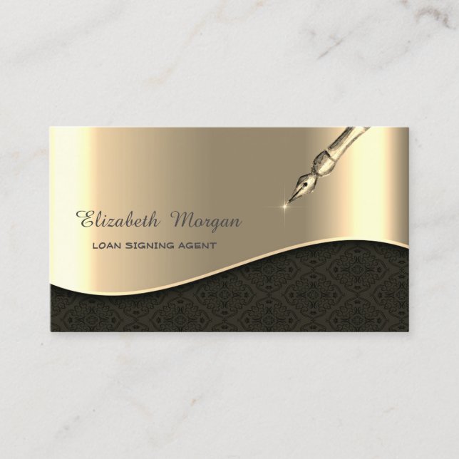 Carte De Visite Stylo de luxe professionnel en or pour notaire  (Devant)