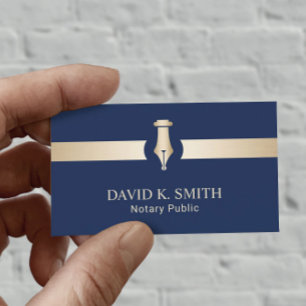 Carte De Visite Stylo d'or public Notaire Élégant bleu marine