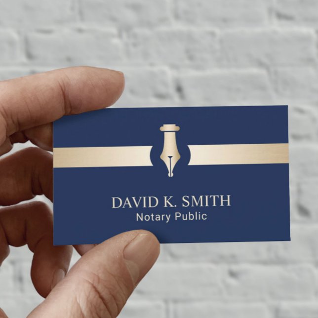 Carte De Visite Stylo d'or public Notaire Élégant bleu marine (Créateur téléchargé)