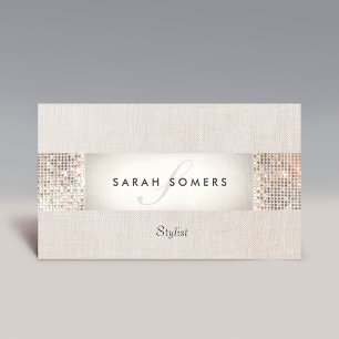 Carte De Visite Stylo moderne Silver Sequin Monogramme Beauté