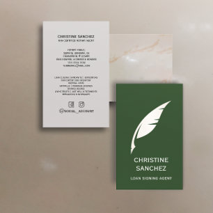 Carte De Visite Stylo Quill Or PUBLIC NOTARY SINGNING AGENT Vert