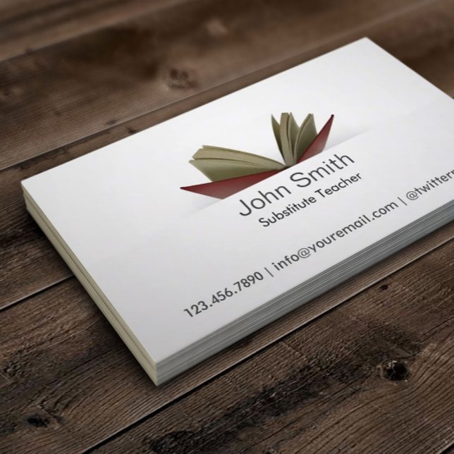 Carte De Visite Subtle Open Book Enseignant substitut (Créateur téléchargé)