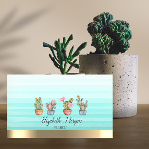 Carte De Visite Succulentes Aquarelle Rayure Ombrée