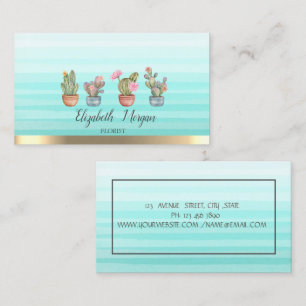 Carte De Visite Succulentes Aquarelle Rayure Ombrée 