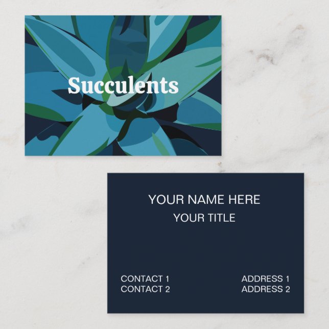 Carte De Visite Succulentes Cactus Agave Bleu  (Devant / Derrière)