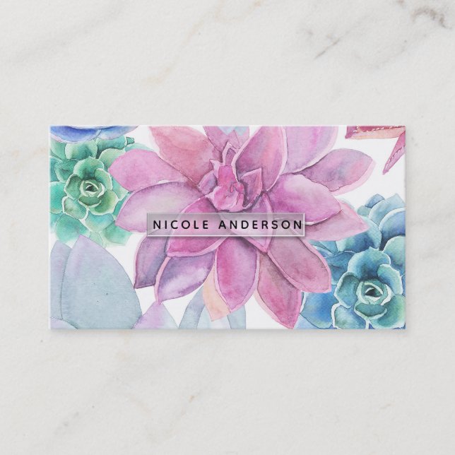 Carte De Visite Succulentes Jardin Floral Moderne Chic Fiesta (Devant)