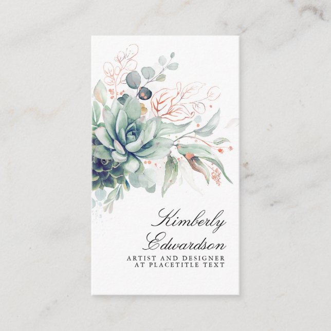 Carte De Visite Succulents et verdure or Rose Elegant Boho (Devant)