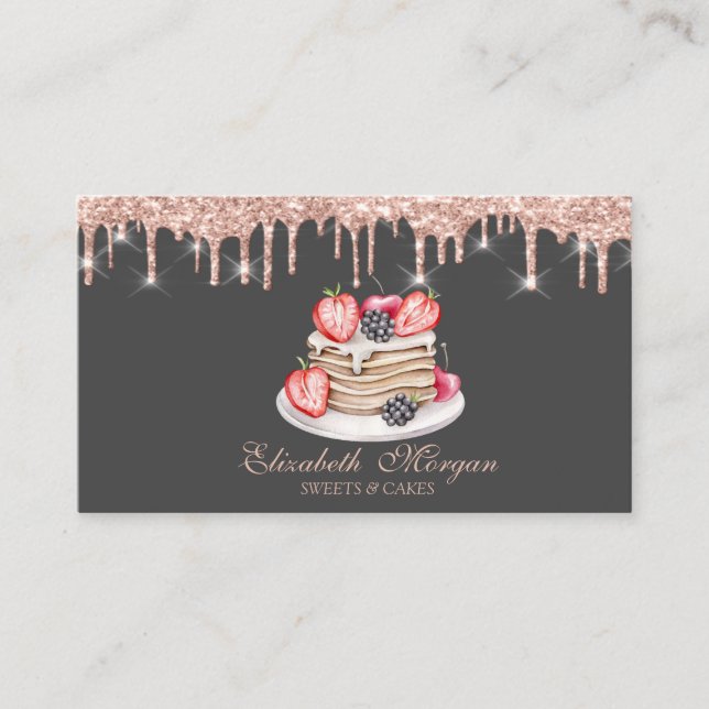 Carte De Visite Sucettes Pancakes Rose Gold Drives Boulangerie (Devant)