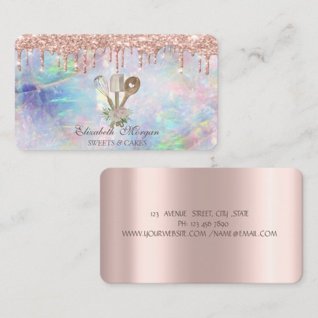 Carte De Visite Sucres Cupcake Rose Gold Drives Opal Boulangerie B (Devant / Derrière)