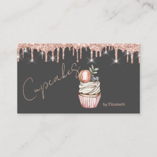 Carte De Visite Sucres Cupcakes Macaron Rose gouttes d'or