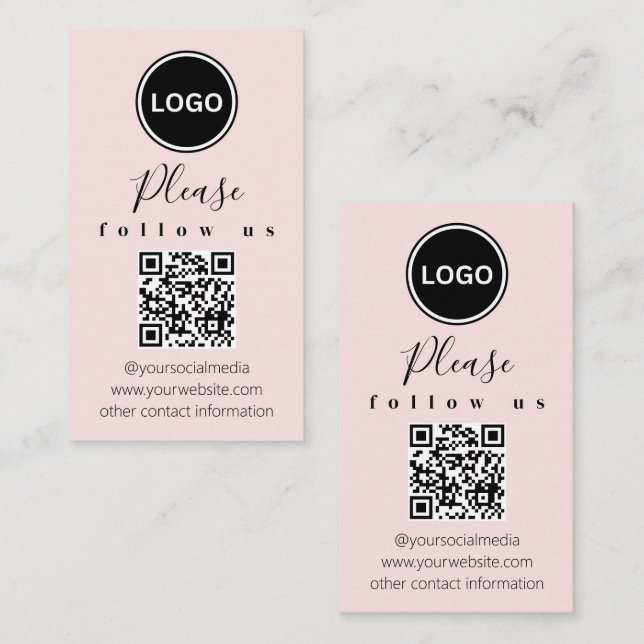 Carte De Visite Suivez-nous | Code QR | Rose bleu moderne (Devant / Derrière)
